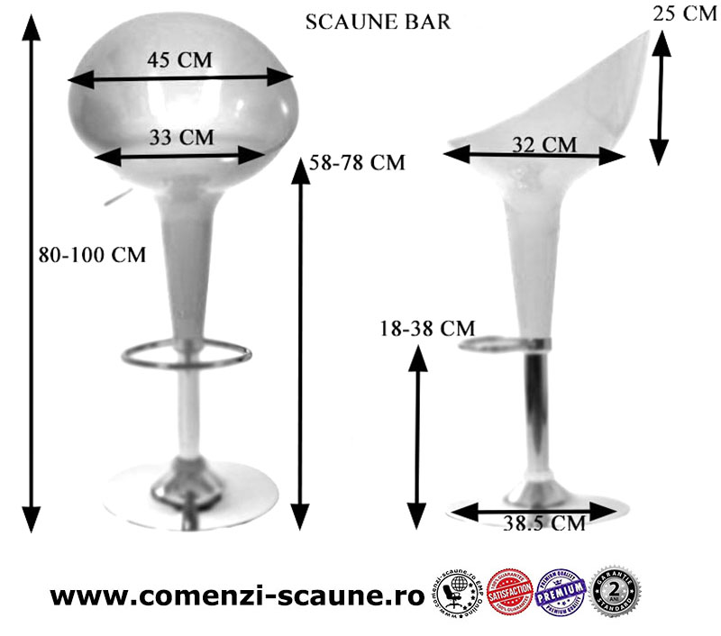 Dimensiuni scaun de bar ABS 105