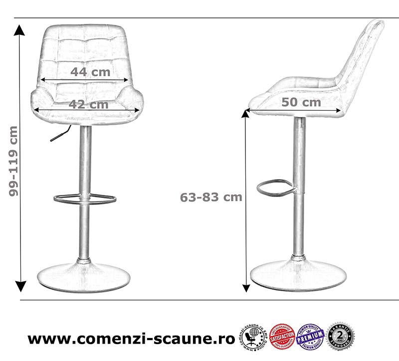 Dimensiuni-Scaun de bar din catifea și cadru metalic-ABS145