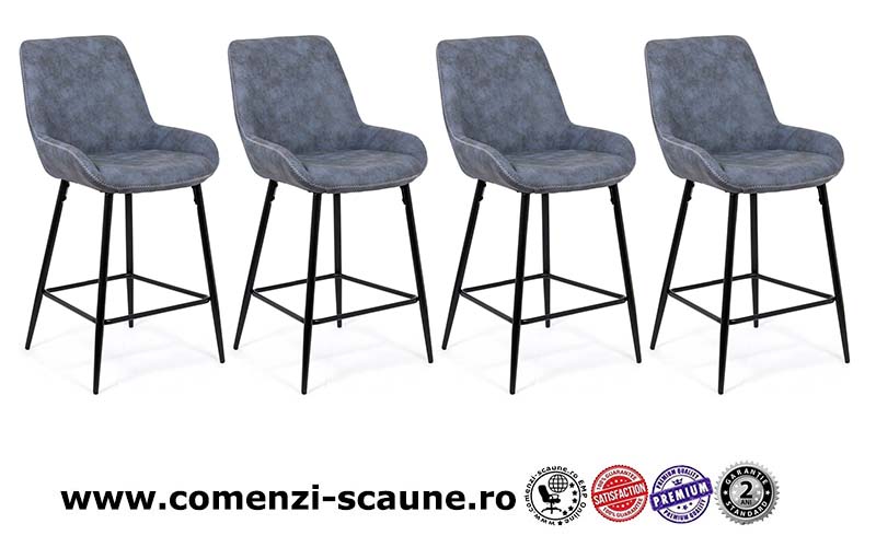 Scaun de bar fix din piele ecologica si picioare din otel ABS 146-albastru