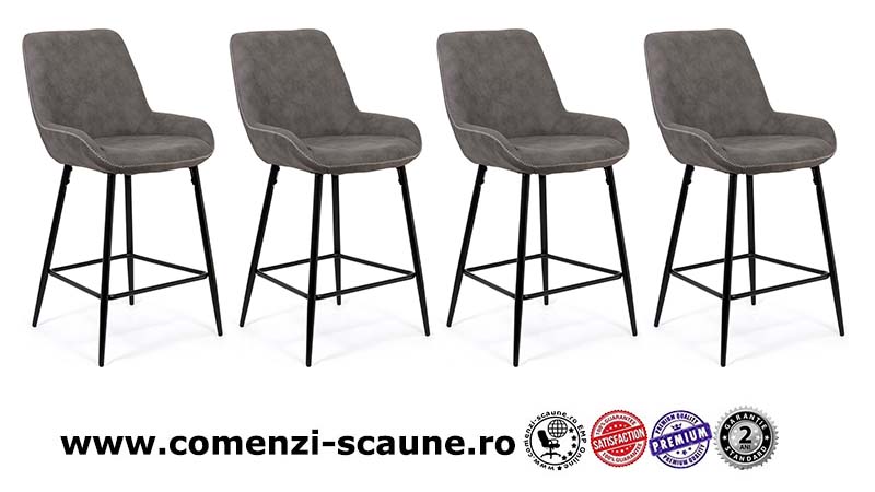 Scaun de bar fix din piele ecologica si picioare din otel ABS 146-gri