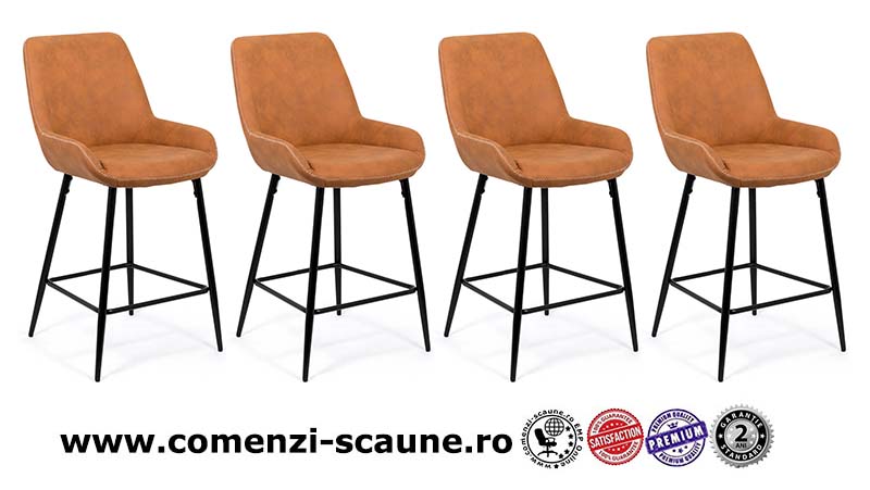 Scaun de bar fix din piele ecologica si picioare din otel ABS 146-maro