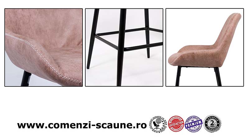 Scaun de bar fix din piele ecologica si picioare din otel ABS 146 roz