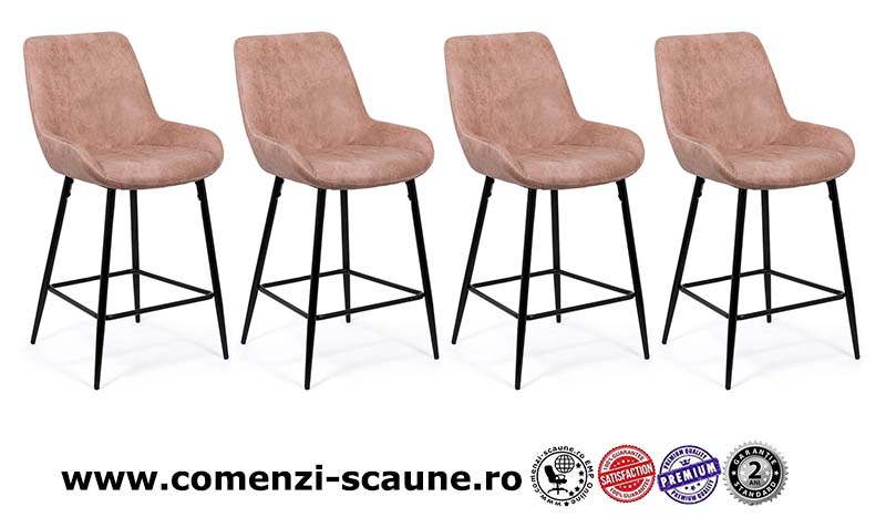 Scaun de bar fix din piele ecologica si picioare din otel ABS 146-roz