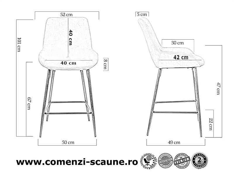 Scaun de bar fix din piele ecologică și picioare din oțel ABS 146-dimensiuni