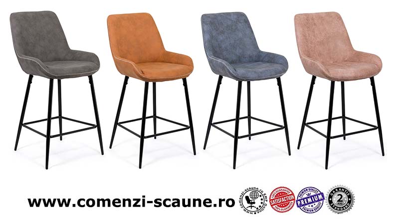 Scaun de bar fix din piele ecologica si picioare din otel ABS 146-4 culori