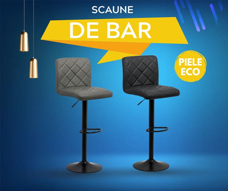 Scaun de bar eco piele ABS 147 Gri si Negru