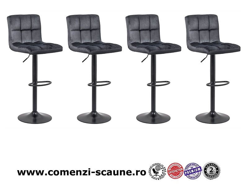 Scaun de bar catifea ABS 191B negru prezentare 4-1