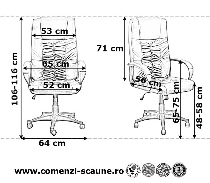 Dimensiuni scaun birou din piele ecologica OFF023