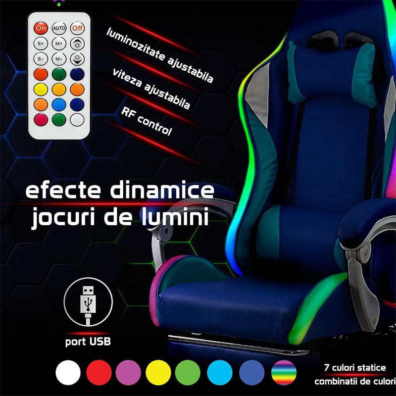 Scaune de gaming cu iluminare RGB și suport pentru picioare OFF 298 Telecomanda
