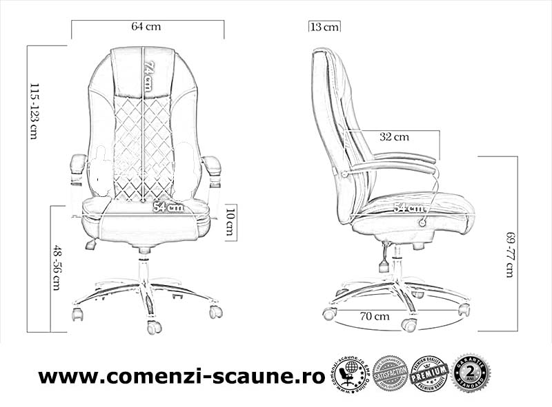 Scaun directorial pentru birou rezistent pana la 150 KG-OFF313 gri-dimensiuni