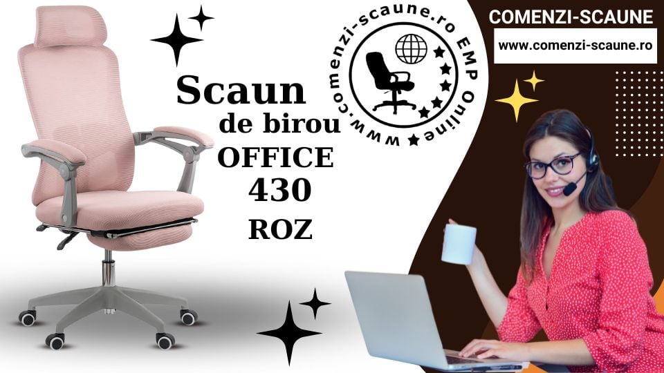 Scaune de birou cu tetiera si suport picioare OFF 430-Roz Comenzi-Scaune