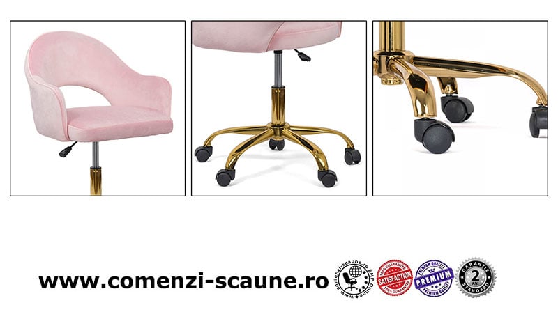 Scaun din catifea cu baza aurie OFF 640 roz-accesorii