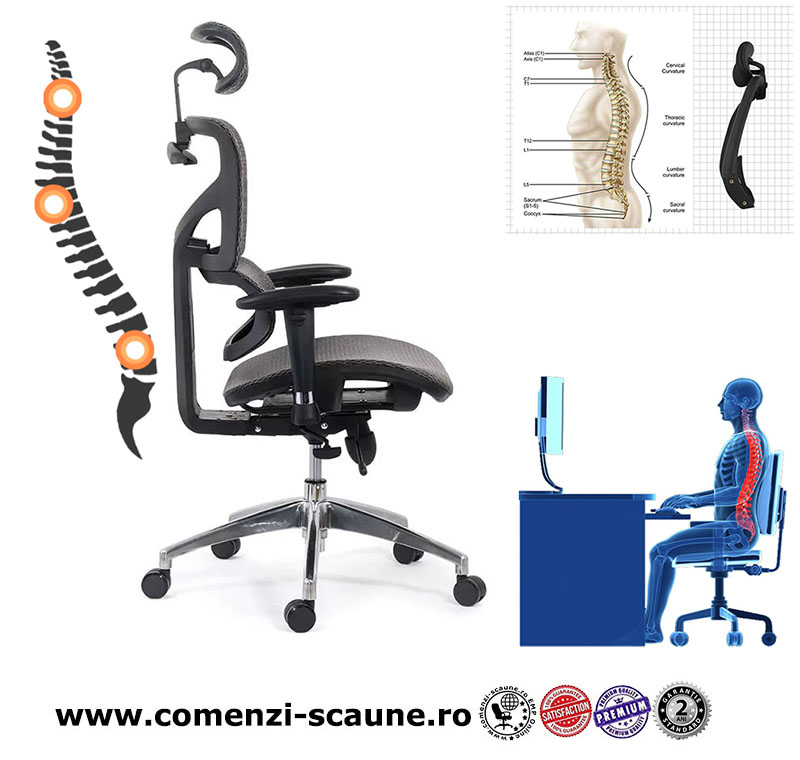 Scaune ergonomice rezistente si multifunctionale pe culoarea gri si negru-pozitie