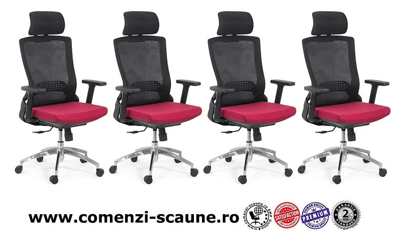 Scaun ergonomic cu brate reglabile si tetiera-rosu-SYYT 9504-1