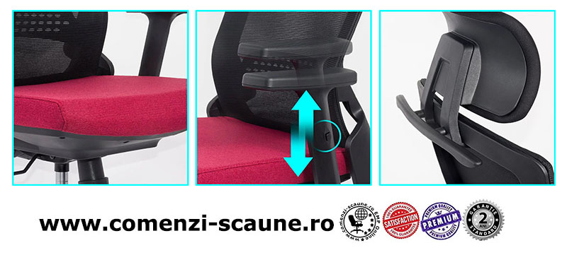 Scaun ergonomic cu brate reglabile si tetiera-rosu-SYYT 9504-2