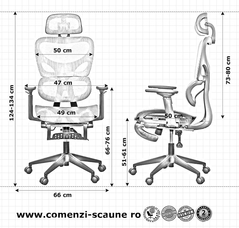 Dimensiuni scaun de birou SYYT 9508 Gri