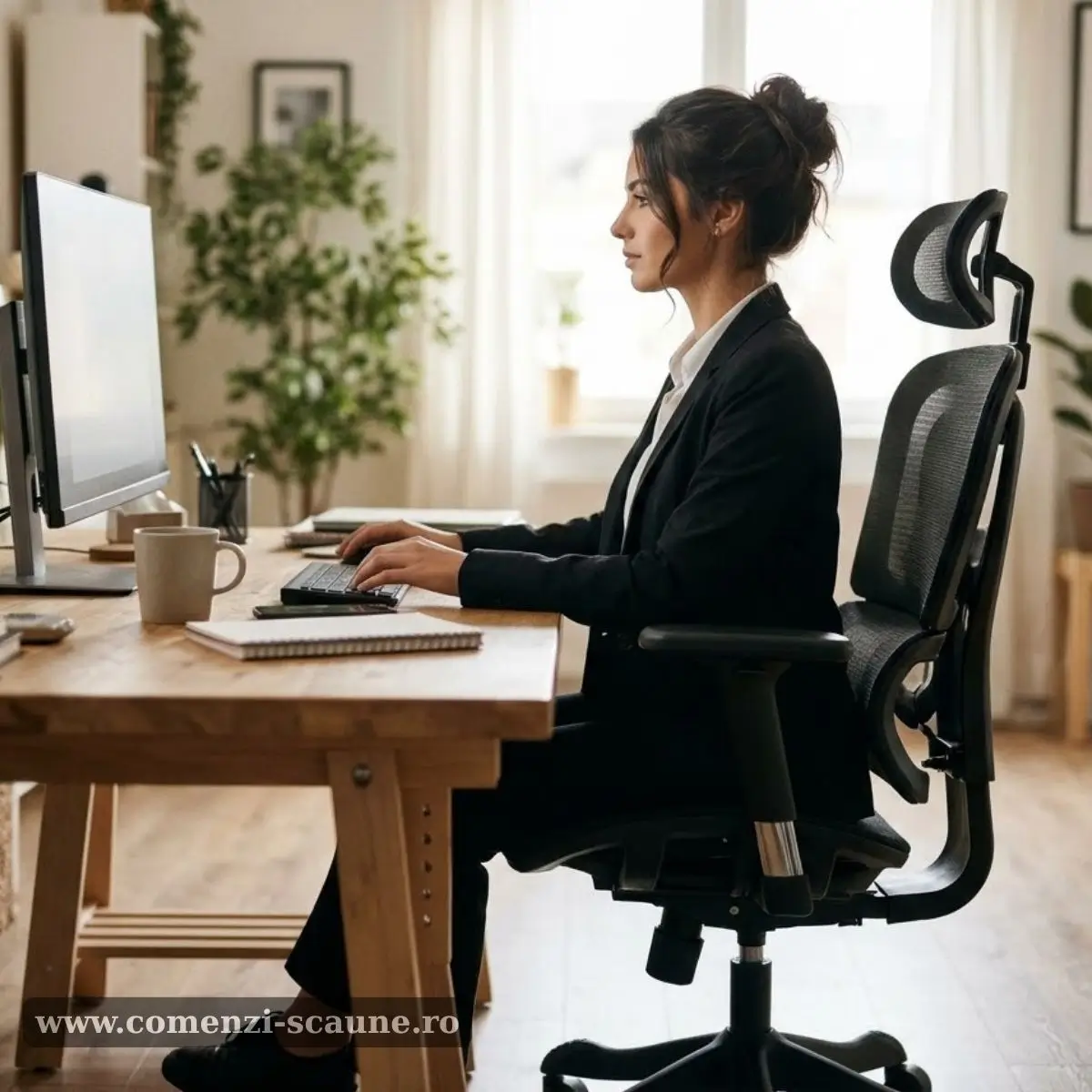Scaun ergonomic SYYT 9522 negru, masaj lombar, încălzire și suport picioare