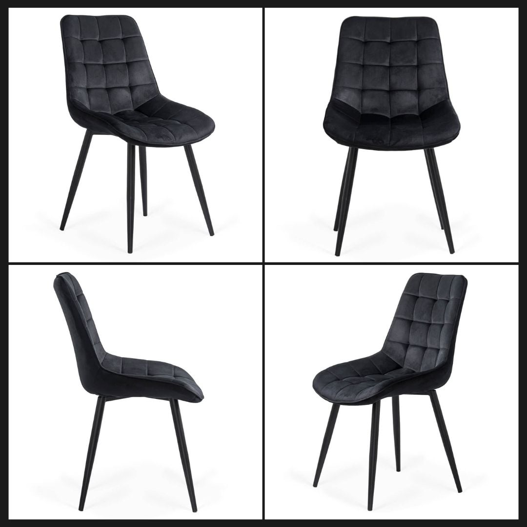 Set 4 scaune pentru bucatarie si living din catifea BUC 206 negru