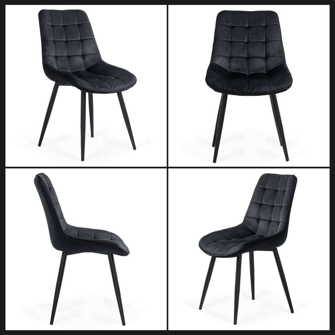 Set 6 scaune pentru bucatarie si living din catifea BUC 206 negru
