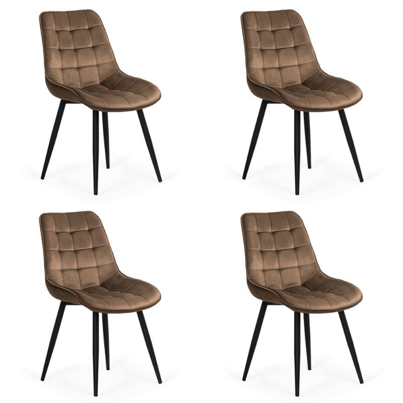 Set 4 scaune pentru bucatarie si living din catifea BUC 206 Maro