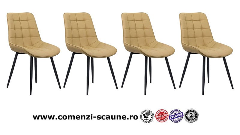 Scaune de bucatarie din piele ecologica si cadru metalic negru BUC 206P Bej