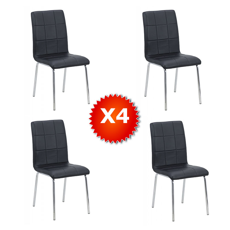 Set 4 scaune de bucătărie piele ecologică pe negru
