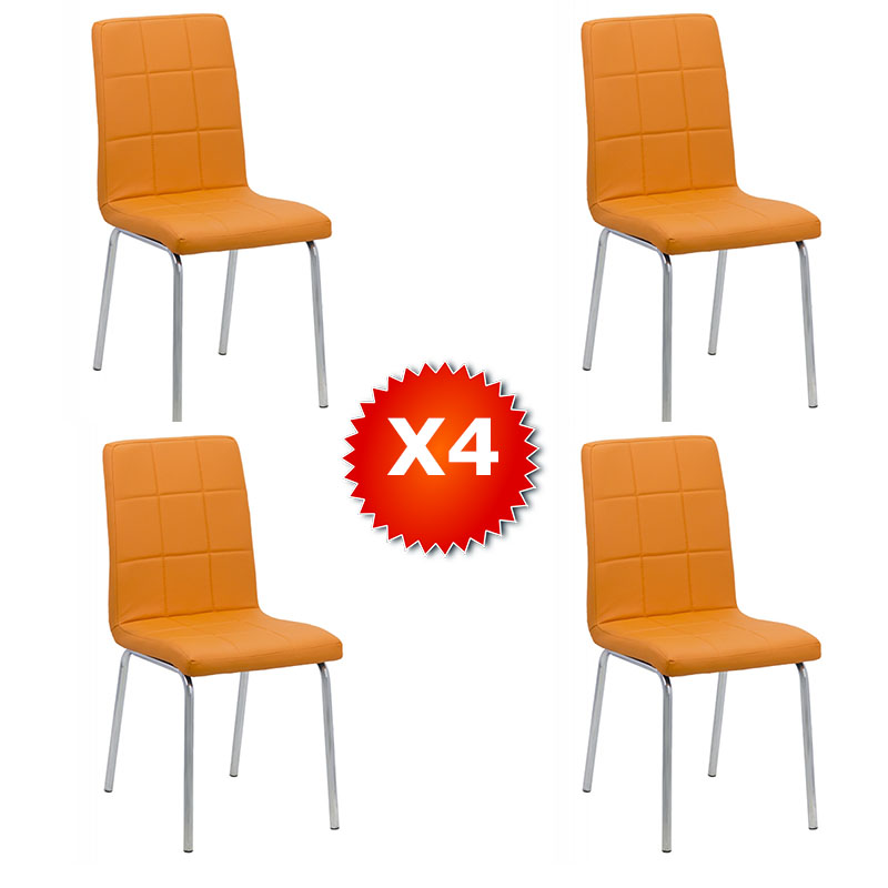 Set 4 scaune de bucătărie piele ecologică culoarea portocaliu