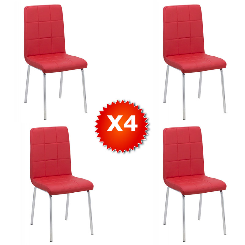 Set 4 scaune de bucătărie piele ecologica culorea roșie