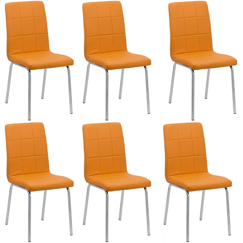 Set 6 scaune de bucătărie piele ecologică culoarea portocaliu -Transport Gratuit