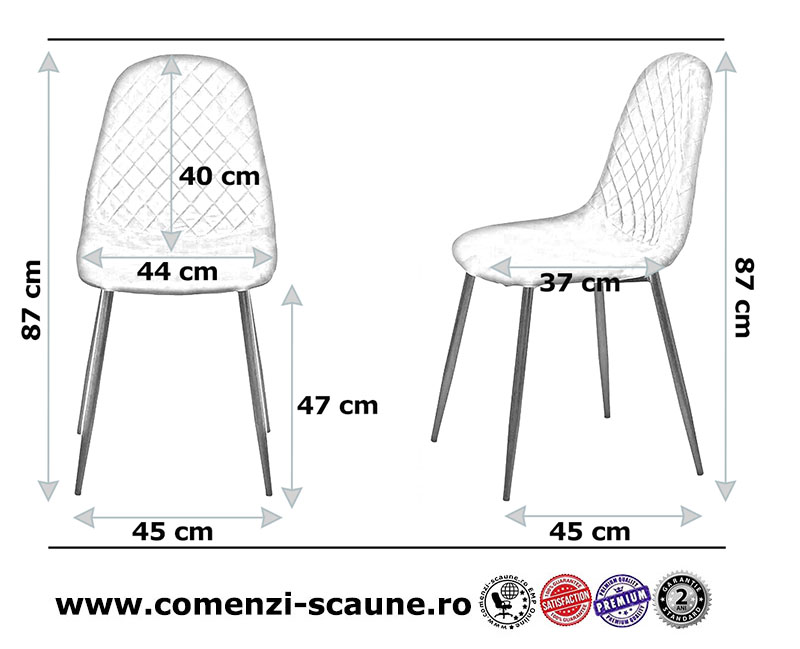 Dimensiune scaune de bucatarie din catifea BUC 237X