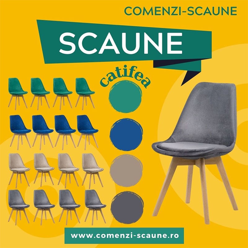 Scaune bucatarie-living catifea cu picioare din lemn BUC 242V Gri