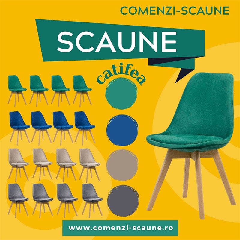 Scaune bucatarie-living catifea cu picioare din lemn BUC 242V Verde