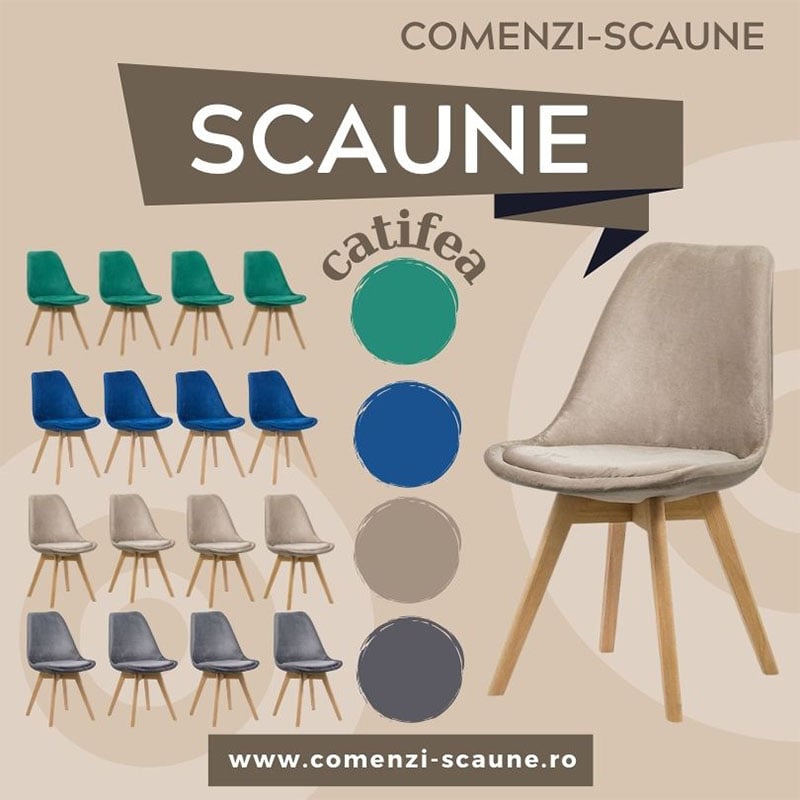 Scaune bucatarie-living catifea cu picioare din lemn BUC 242V Prezentare CS