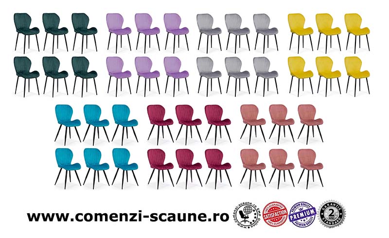 Set 6 scaune bucătărie-living din catifea în diverse culori