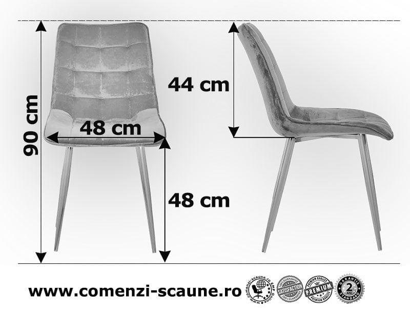 Dimensiune scaun de bucătărie din catifea și cadru auriu BUC 252