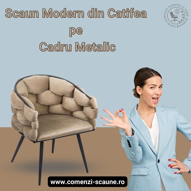 Scaune moderne din catifea si cadru metalic BUC 256 Bej Prezentare