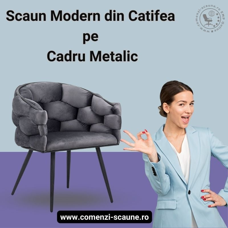 Scaune moderne din catifea si cadru metalic BUC 256 Gri Prezentare