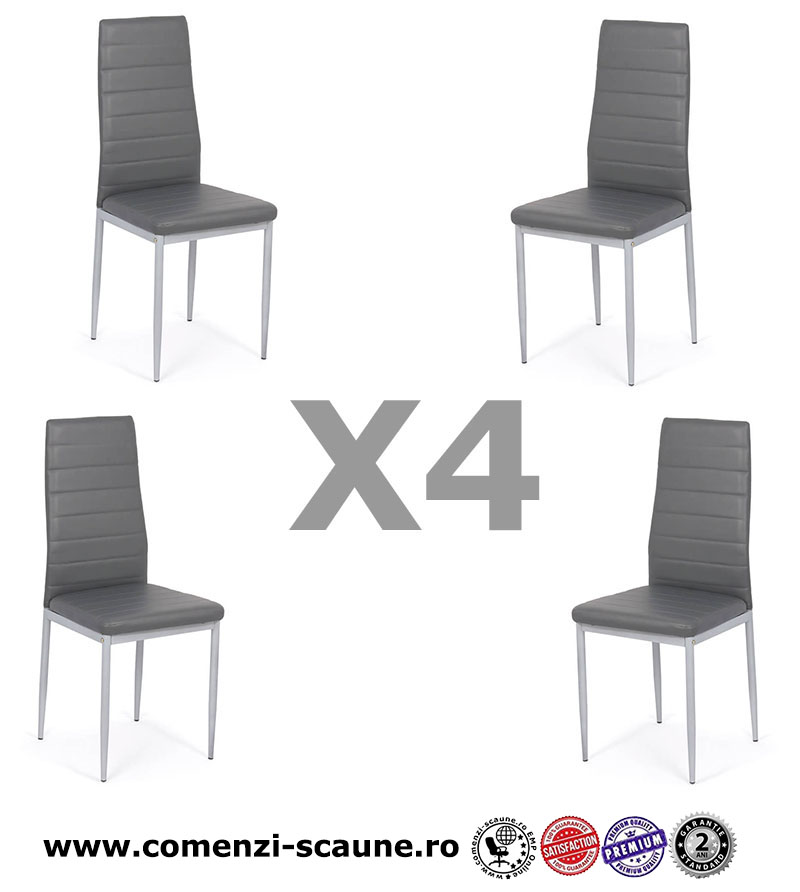 Set 4 scaune de bucătărie din piele ecologică pe gri