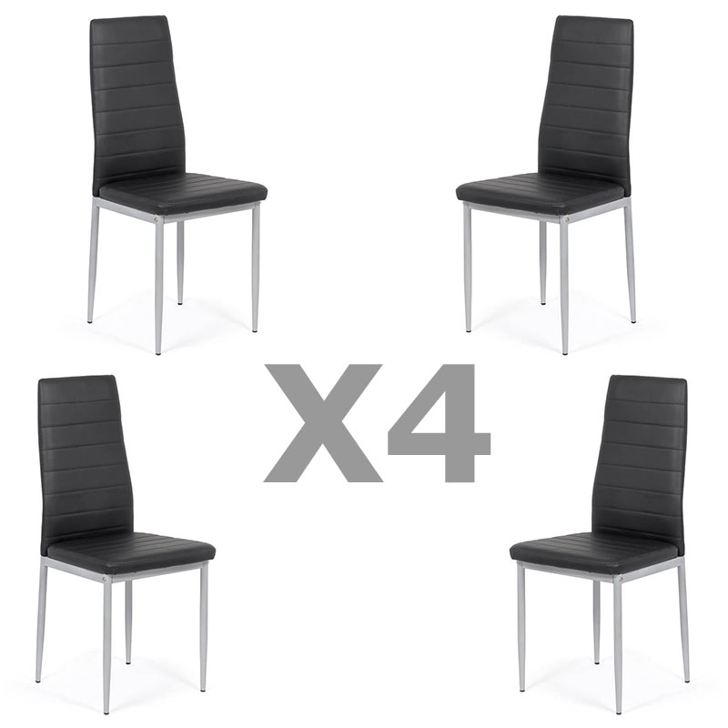 Set 4 scaune de bucătărie din piele ecologică neagră