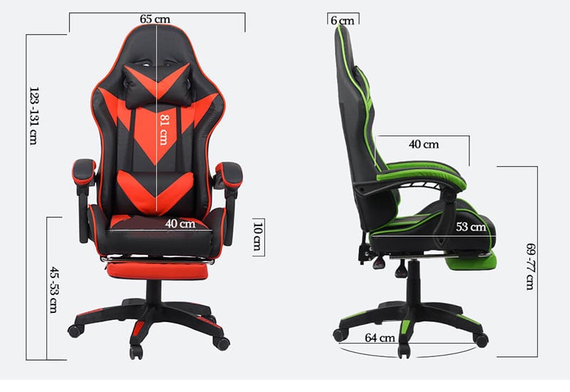 Dimensiuni scaun gaming cu spatar reglabil si suport picioare verde/negru OFF 299