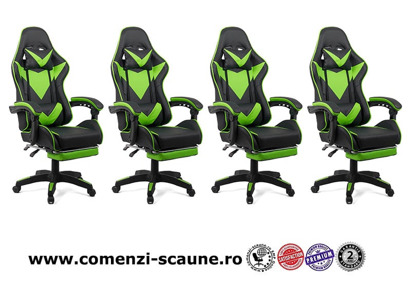 Scaun gaming reglabil si suport picioare verde/negru OFF 299