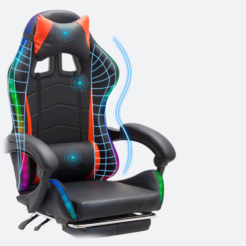 scaun-de-gaming-cu-banda-led-rgb-pe-culoarea-rosu-cu-negru-design ergonomic