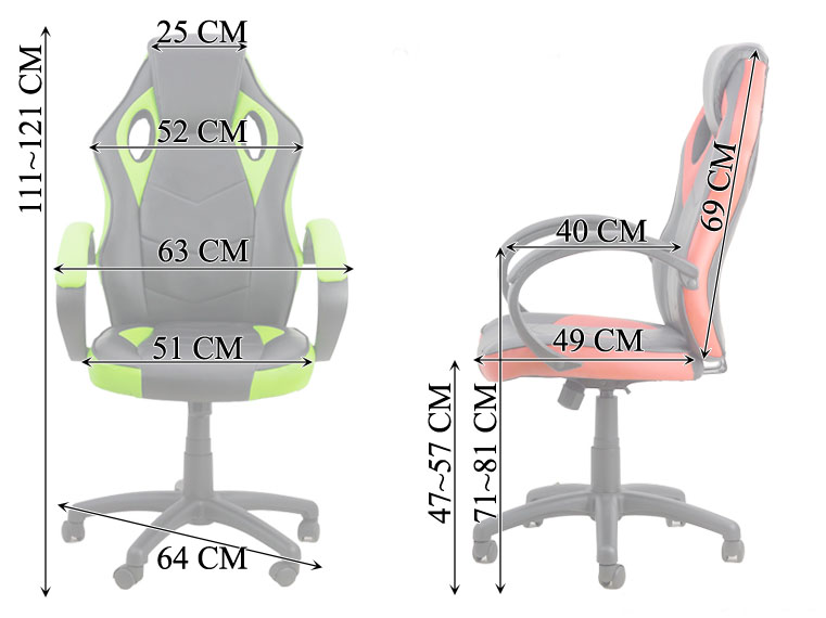 Dimensiuni scaun de gaming cu design modern pe culoarea negru cu verde-305
