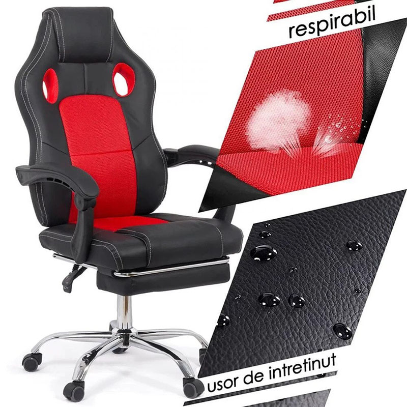 Scaun de gaming cu suport picioare pe culoarea negru cu rosu-OFF3091-2