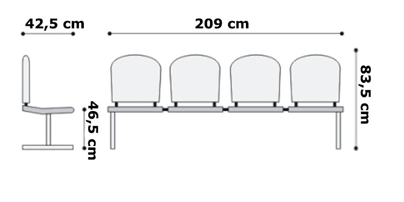 Bancă de așteptare cu 4 locuri-plastic layer-dimensiuni