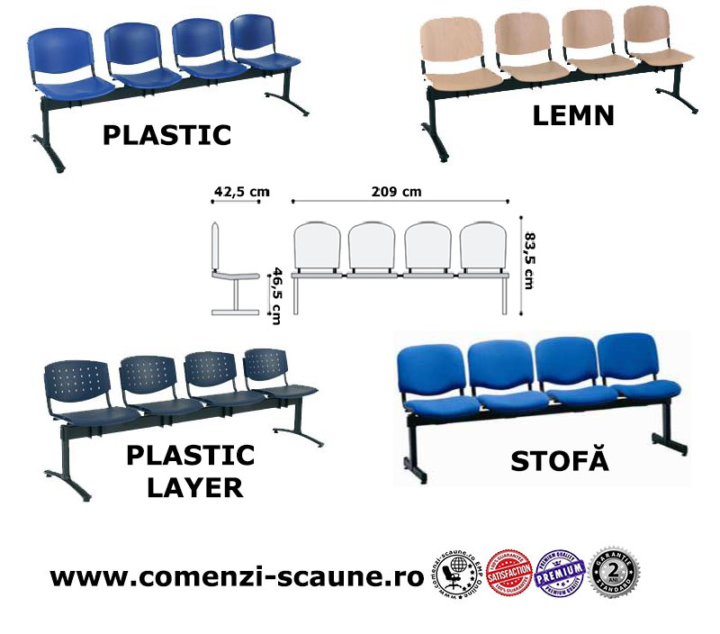 Bănci de așteptare cu 4 locuri-plastic Layer