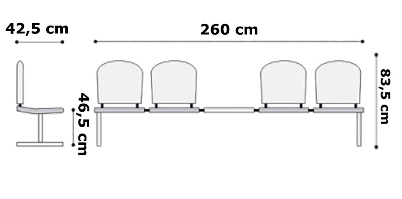 Dimensiuni Bancă de așteptare cu 5 locuri 1125 din plastic Layer