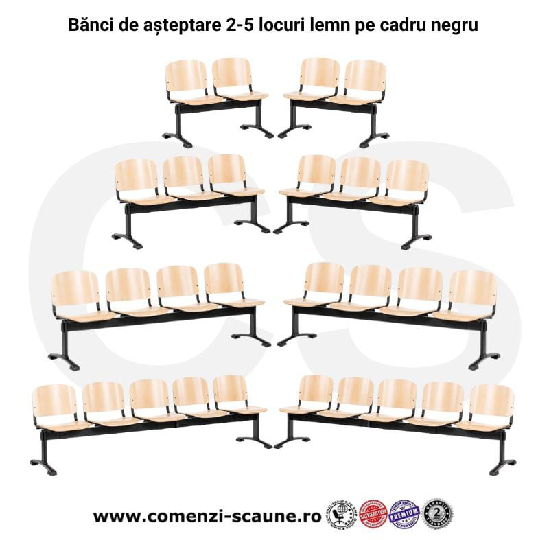 Banci de așteptare din lemn stratificat pe cadru negru 2-5 locuri