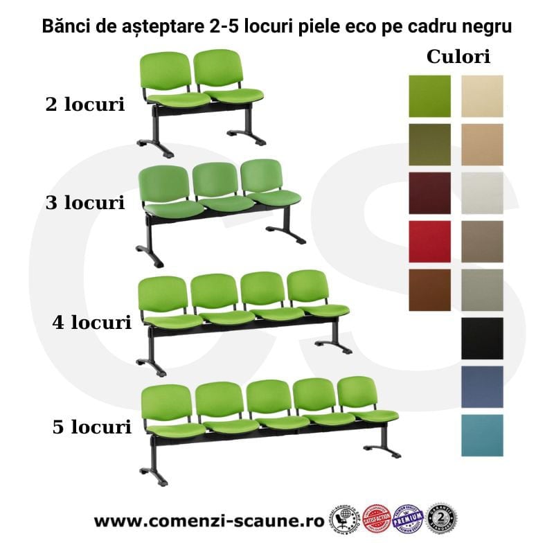 Banci de așteptare 2-5 locuri din piele ecologică pe cadru negru diverse culori