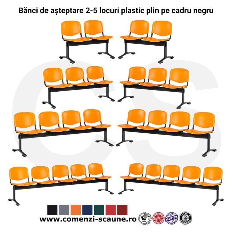 Banci de așteptare din plastic plin pe cadru negru 2-5 locuri